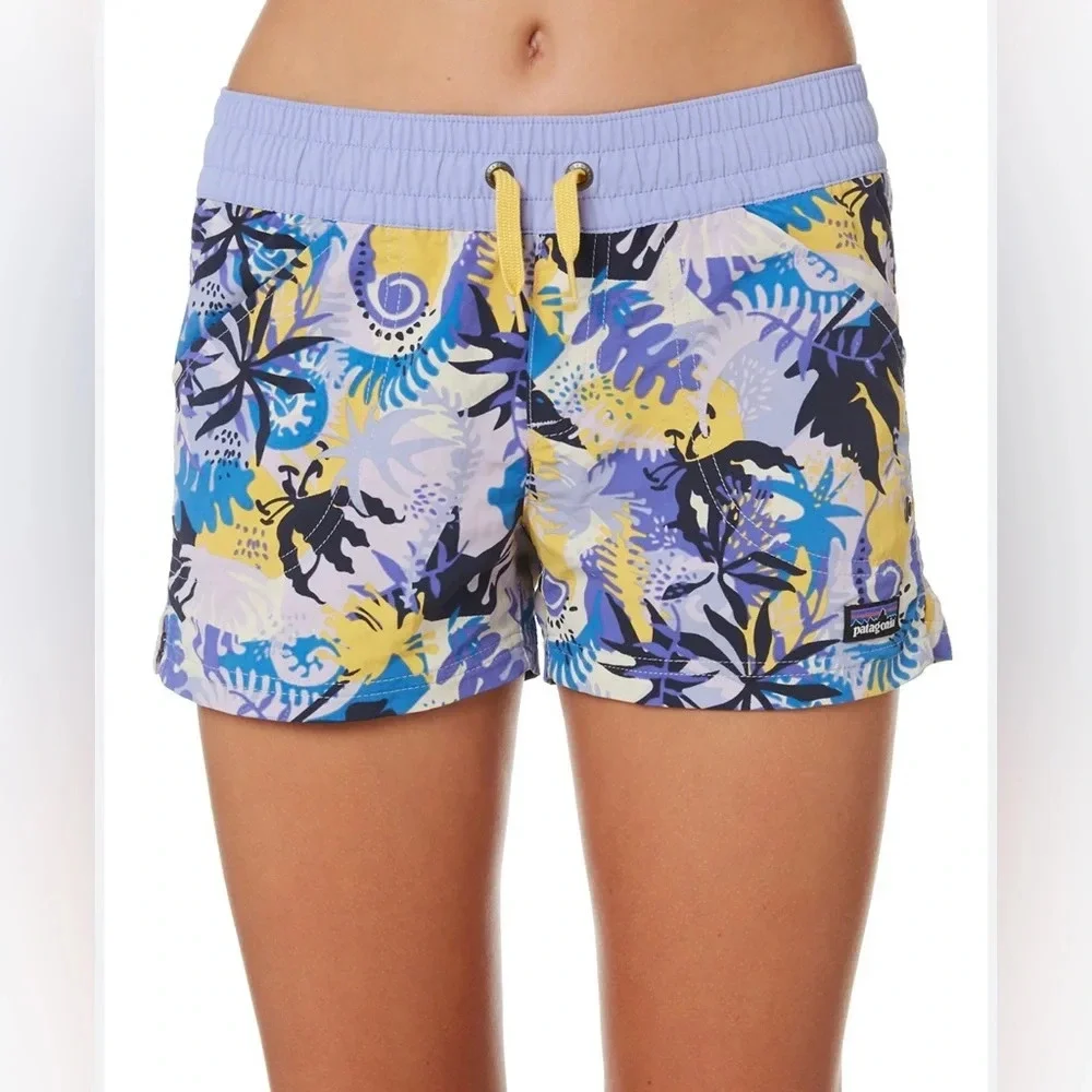 Patagonia Girls Costa Rica Baggies Shorts Purple Yellow Youth Size XXL